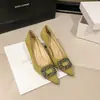 Zapatos de tacón alto decorativos mate color verde metálico para mujer, punta fina, corte bajo, suela suave, adecuados para ir al trabajo, zapatos de dama de honor, zapatos para citas diarias