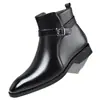 Botas Quadradas de Couro Masculinas de Tamanho Grande Transfronteiriças Estilo Britânico Formais de Negócios Botas Curtas Textura de Couro Genuíno Zíper Lateral Sapatos de Couro de Cano Alto