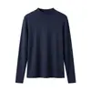 Ponto Vertical Tencel Lã Início do Outono Camada Base Manga Longa Feminino Gola Redonda Regular Roupa Íntima Malha Cor Sólida Versátil Top de Manga Longa