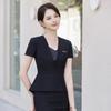 Traje de negocios azul de verano traje falda mujer manga corta slim recepción cajera joyería peto fabricante
