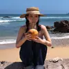 Chapéu de Palha Verão Estilo Coreano Viagem Vazado Topo Plano Celebridade da Internet Fotografia Sombra Côncava Chapéu Moda Chapéu de Palha de Praia