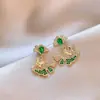 Corea del Sur Moda Nicho Elegantes Aretes Dobles de Hoja de Ginkgo Diseño para Mujer Lujo Ligero Combinable Aretes de Pin de Plata Aretes de Celebridad de Internet