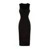 Vestido de Verano 2026 Estilo Nuevo Ajustado con Cintura Fruncida y Pliegues, Vestido Bodycon de Hombros Anchos para Mujer, Vestido Elástico sin Mangas de Longitud Media