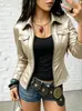 A1130T Cor Champagne Europeia e Americana Amazon Aliexpress Jaqueta de PU Moda Feminina Cor Sólida Jaqueta Feminina Slim Fit
