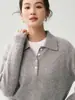 Suéter de Cachemira de Color Sólido con Cuello Texturizado, Botones, Manga Larga, Holgado, Estilo Perezoso, Tejer para Mujer
