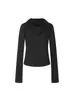 Camiseta ajustada de manga larga estilo americano picante para mujer, nueva colección de otoño, diseño con capucha de un solo botón, top cropped de moda