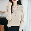 Suéter de Punto Fino con Cuello Semiabierto, Manga Larga, Color Sólido, Patrón Retorcido, Camisa Base Superior, Nuevo Otoño/Invierno 2026