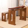 Mesa e Tamboretes Guqin Feitos de Madeira Maciça de Paulownia Queimada, Mesa de Caligrafia Chinesa Zen, Mesa de Chá Estilo Antigo, Mesa e Tamboretes Guqin de Ressonância