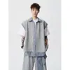 Colete com gola de camisa patchwork falso de duas peças, nova marca de moda masculina de verão, sem mangas, esportivo, solto, casual, top de camisa