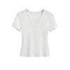 Camiseta Cropped Manga Curta Estilo Americano Slim Fit Garota Picante para Mulheres, Moda Puro Desejo Versátil Cor Sólida Top Básico Celebridade da Internet