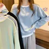 Moletom falso de duas peças super quente ins feminino estilo fino primavera e outono novo 2025 versão coreana solta senso de design top curto