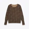 Exportação Transfronteiriça Roupas Femininas Outono 2025 Estilo Europeu e Americano Gola Redonda Manga Longa Tricô com Estampa Animal Tops para Mulheres G82738