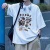 Nova camiseta masculina de manga curta, estampa fina de verão, meia manga, moderna, de rua, para homens, 2025