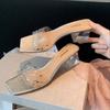 2024 Nuevas Zapatillas de Mujer Uva Mamá Cabeza Temperamento de Gama Alta Punta Abierta Tira de Pedrería Cristal Transparente Tacón Grueso Sandalias para Exteriores