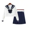 Uniforme JK básico estilo japonés, cuello azul marino, traje de marinero blanco, conjunto clásico, estilo preppy, falda plisada, venta al por mayor de fábrica