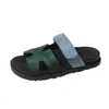 Pantuflas de comercio exterior para mujer, nuevo estilo 2025, diseño color block, casual y versátil, suela gruesa, con correas de velcro, sandalias de playa de moda