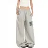 Calça casual estilo americano com strass, cintura baixa, para homens e mulheres, outono 2026, solta, reta, perna larga, calça de moletom esportiva para caminhada