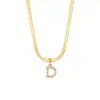 Joyería Popular Transfronteriza Europea y Americana con Colgante de Letra para Mujer Acero Inoxidable Chapado en Oro de 18 Quilates Cadena de Serpiente Plana Collar con Letra de Perla