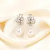 Brincos de Pingente de Diamante e Pérola para Comércio Exterior Amazon Novos Versáteis Modernos Casuais Presente de Aniversário para Mulheres