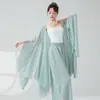 Calça de Dança Clássica para Mulheres, Novo Estilo, Chiffon com Pérolas, Leve, Camada Dupla, Perna Larga, Calça Saia com Fenda, Traje de Prática para Performance de Dança Chinesa