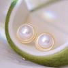 Accesorios para Aretes DIY Perla Jade Base Vacía Nácar Natural Redondo Plata S925 Aguja Plateada Base Vacía Aretes DIY