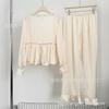Pijamas sencillos de cuello cuadrado para niña, pantalones de manga larga, ropa de casa de seda helada para mujer, primavera de 2025