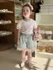 Conjunto de Verão Curto para Meninas, Conjunto de Duas Peças de Shorts Jeans com Renda Estilo Coreano Fino, Roupa de Verão para Bebê para Sair