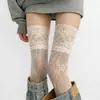 Meias Sexy Estilo Desejo Puro Anti-Puxões para Primavera e Verão, Meias Longas até o Joelho com Padrão Vazado de Cor Sólida, Meias Invisíveis Respiráveis Emagrecedoras e que Embelezam a Pele