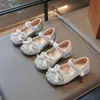 Zapatos de princesa para niñas de tacón alto con velcro, zapatos de piel estilo princesa para niñas, zapatos nuevos de suela blanda para niñas pequeñas para primavera y otoño