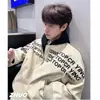 Jaqueta de Couro com Estampa de Letras para Meninos, Jaqueta de Outono, Alta Qualidade, Jaqueta de Baseball Hiphop Americana Bonita, Roupa de Outono e Inverno