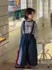 Pantalones de Peto de Mezclilla Cheese and Meow Boys Colección Primavera 2026 Azul Profundo Holgados Pierna Ancha Casual Versátiles Pantalones para Niños