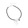 Pulsera de Plata Esterlina 925 con Lazo y Punta de Cristal Negro para Mujer Diseño Simple Hecho a Mano Perla Natural Pulsera de Amor B6516