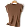 Top de punto de manga corta de una sola pieza sin costuras de lana Yangzi hilada fina de 60 hilos, camisa base versátil de alta gama ajustada para mujer, primavera y otoño