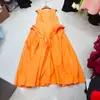 Vestido de Cor Lisa de Nicho Europeu, Americano e Australiano Nanyou Sem Mangas Colete Plissado Folha de Lótus Barra Larga Vestido Slim