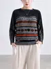 Ropa de mujer para principios de otoño: Blusas de diseñador con estampados únicos, cuello redondo, mangas murciélago, corte holgado, adelgazante, Camiseta de manga larga Issey Miyake