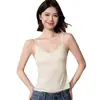 Camisola de encaje de gardenia blanca satinada suave con espalda hermosa, hecha de tela de seda de morera, 10A antibacteriana, disponible en múltiples tallas, 7303