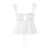 Conjunto de top corto de encaje hueco con cordones y estampado floral + falda corta de cintura alta estilo A verano
