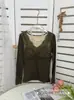 Engrossado - Top Quente de Renda Sexy com Decote em V e Bojo Fixo Confortável Moda Renda na Ponta dos Dedos Lã Integrada Manga Longa 6522