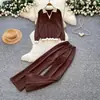 Conjunto de dos piezas de cárdigan de punto casual con cuello en V y pantalones de pierna ancha para mujer, conjunto de suéter versátil para el trabajo, corte slim, otoño 2026