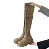 Botas de Caballero de Suela Gruesa Hasta la Rodilla Nuevo Otoño e Invierno 2024 Dobladillo Dos Usos Botas Largas para Mujer Caqui Botas Ajustadas Hebilla de Cinturón