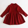 Vestido Tricotado de Outono e Inverno para Meninas Saia Fashionável Vestido de Suéter Festivo Vermelho para Bebê Ano Novo Vestido de Princesa Infantil