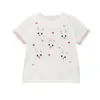 Camiseta de Manga Curta de Verão Nova Infantil Desenho Animado Urso e Coelho Fofos Patch Bordado Color Block Manga Curta