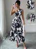 Moda Femenina Transfronteriza Primavera y Verano Más Vendido Nuevo Vestido de Un Hombro con Abertura y Estampado Floral Sexy Estilo Resort Elegante Vestido Largo