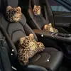 Estampado de Leopardo Gato Reposacabezas y Soporte Lumbar de Coche Peluche Cojín de Soporte Lumbar para Asiento de Coche Linda Almohada de Cuello de Dibujos Animados