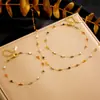 Nuevo Collar de Cadena con Piedras de Colores y Perlas de Acero Inoxidable Chapado en Oro, Diseño de Nicho de Moda Europea y Americana, Estilo Étnico Retro