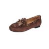 Mocasines Retro Británicos de Gama Alta Bordados con Cuentas y Lazo 2025 de Tacón Bajo, Punta Redonda, Piel Genuina, Boca Profunda para Mujer