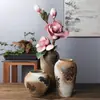 Florero de Flores Secas Estilo Qui-Ji Retro Negro Marrón Ramas Secas Flor de Loto Cerámica Decoraciones para el Hogar