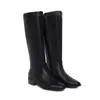 Tallas 34-48 Tacón Medio Antideslizantes Botas de Piel Versátiles Punta Cuadrada Cremallera Lateral Botas Altas para Mujer Color Sólido Tacón Cuadrado Zapatos de Talla Grande Transfronterizos