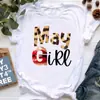 Comércio Exterior Nova Camiseta Feminina de Manga Curta Tamanho Grande Europeia e Americana Moda Menina Mês Estampa Camiseta Básica Estação Independente