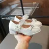 Zapatos Mary Jane con plataforma gruesa y estilo para niñas, colección primavera/otoño 2026, zapatos de cuero de tacón bajo para niñas con corte bajo y diseño floral de princesa